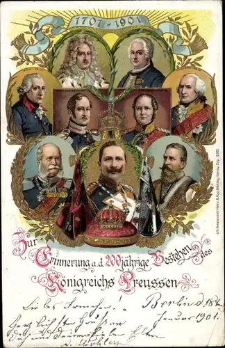 Litho Zur Erinnerung an das 200jährige Bestehen des Königreichs Preußen, Kaiser Wilhelm II.