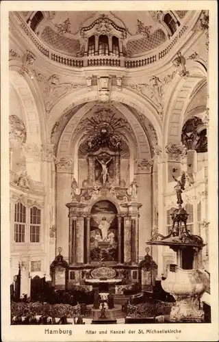 Ak Hamburg Mitte Altstadt, St. Michaeliskirche, Altar, Kanzel