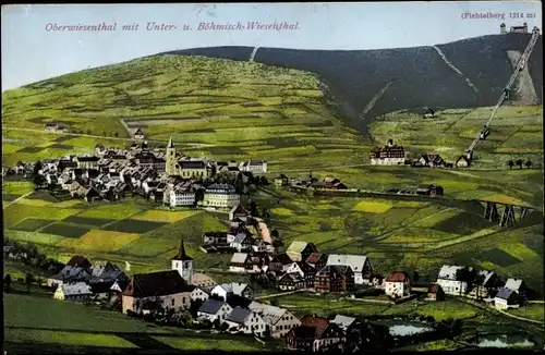 Ak Oberwiesenthal im Erzgebirge, Blick auf Unter und Böhmisch Wiesental