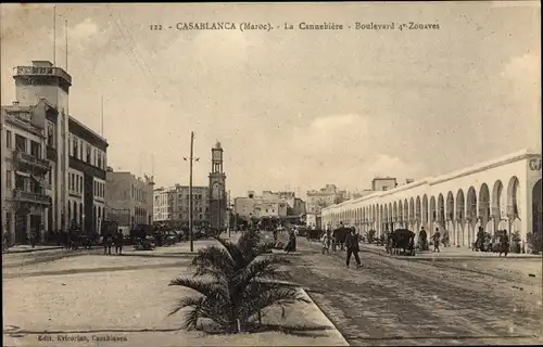 Ak Casablanca Marokko, La Cannebiere, Boulevard 4 Zouaves