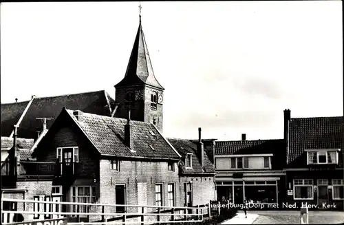 Ak Giessenburg Südholland, Dorp met Ned. Herv. Kerk
