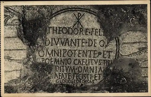 Ak Aquileia Friuli-Venezia-Giulia, Basilika, Inschrift aus dem 4. Jahrhundert