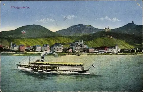 Ak Königswinter am Rhein, Teilansicht, Salondampfer