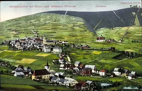 Ak Oberwiesenthal im Erzgebirge, Blick auf Unter und Böhmisch Wiesental, Fichtelberg
