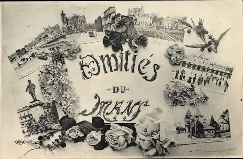 Ak Le Mans Sarthe, Amitiés, Monuments, Église, Mairie, Fleurs