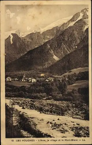 Ak Les Houches Haute Savoie, L'Arve, le village et le Mont Blanc