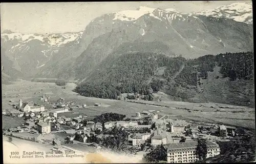Ak Engelberg Kanton Obwalden Schweiz, Blick auf den Ort, Titlis