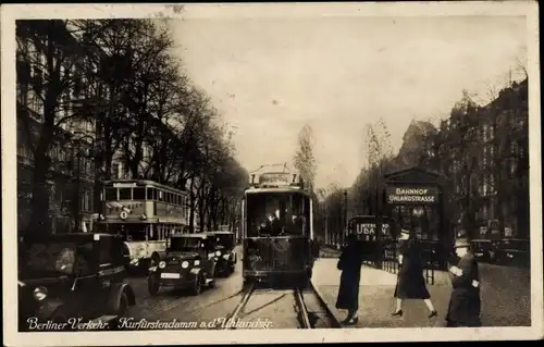 Ak Berlin Charlottenburg, Kurfürstendamm, Uhlandstraße, Verkehrsszene, Straßenbahnen