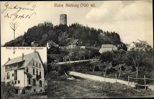 Ak Nürburg in Rheinland Pfalz, Ruine, Hotel zum Grafen von Hochstaden