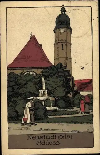 Steindruck Ak Neustadt an der Orla, Schloss