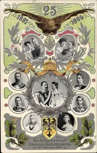 Wappen Ak Silberhochzeit des Kaiserpaares, Victoria Luise von Preußen, Wilhelm II