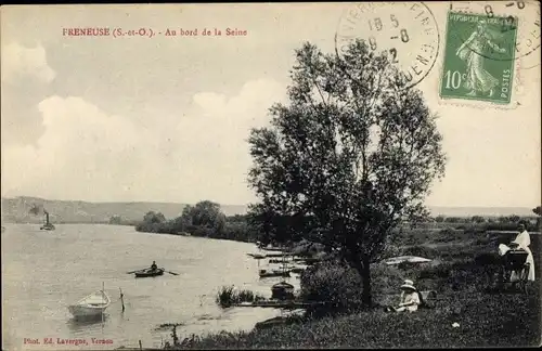 Ak Freneuse Yvelines, Au bord de la Seine