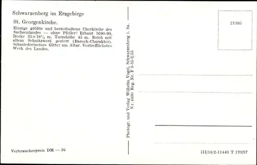 Ak Schwarzenberg im Erzgebirge Sachsen, St. Georgenkirche, Innenansicht