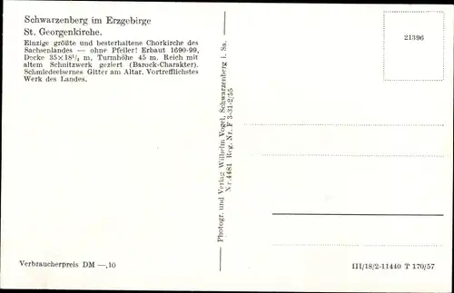 Ak Schwarzenberg im Erzgebirge Sachsen, St. Georgenkirche, Innenansicht