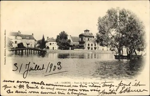 Ak Samois sur Seine Seine et Marne, Pont de Bois et la Seine