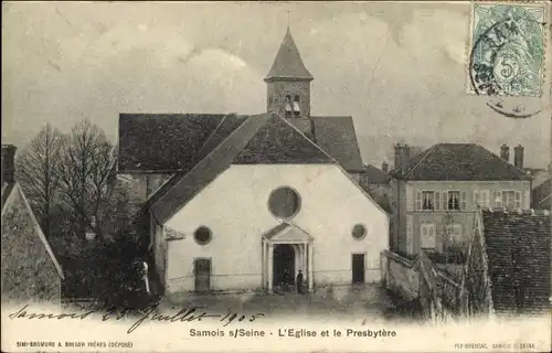 Ak Samois sur Seine Seine et Marne, Église et Presbytère