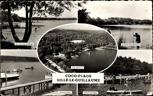 Ak Sillé Plage Sillé-le-Guillaume Sarthe, Coco Plage, L´Embarcadère, L´Heure du Bain