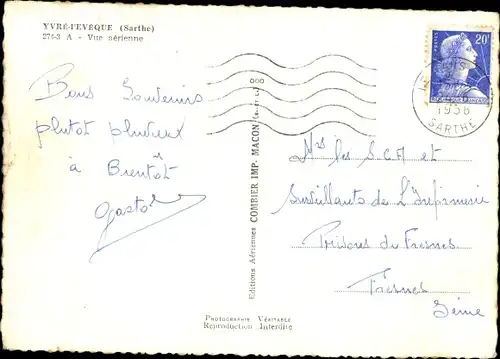 Ak Yvre l´Évêque Sarthe, Vue Aérienne, L´Église