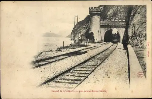 Ak Aix les Bains Savoie, Tunnel de la Colombiere, chemin de fer