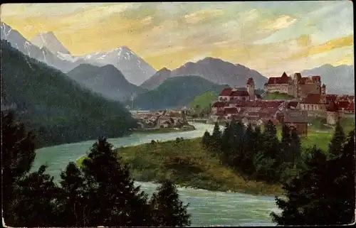 Ak Füssen im Ostallgäu, Ort am Lech mit Allgäuer Alpen
