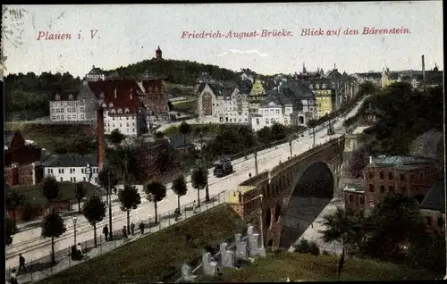 Ak Plauen im Vogtland, Friedrich August Brücke, Blick auf den Bärenstein