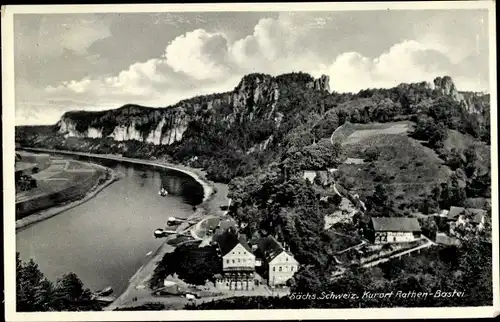 Ak Kurort Rathen im Elbsandsteingebirge, Bastei, Teilansicht