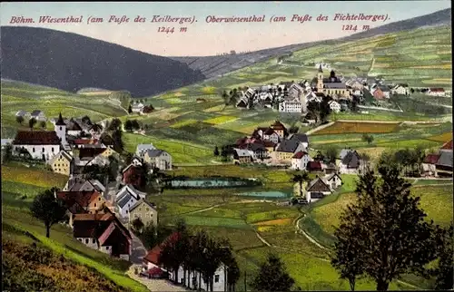 Ak Oberwiesenthal im Erzgebirge, Blick auf Böhmisch Wiesental, Fichtelberg