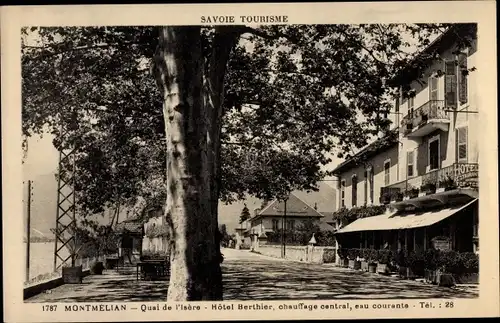 Ak Montmelian Savoie, Quai de l'Isere, Hotel Berthier