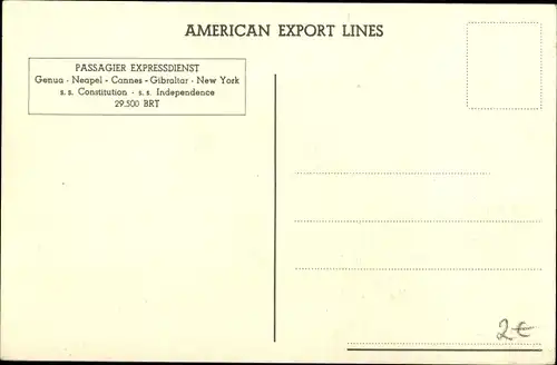 Ak Dampfschiff Independence, American Export Lines