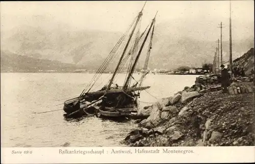 Ak Bar Antivari Montenegro, Balkankrieg, gesunkenes Segelschiff