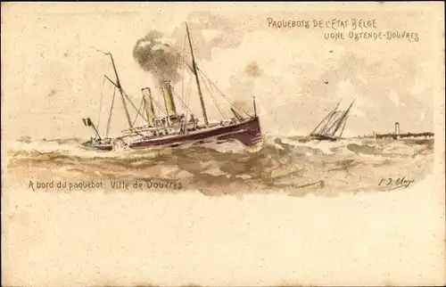 Ganzsachen Künstler Litho Belgien, Fährschiff Ville de Douvres, Linie Ostende Dover