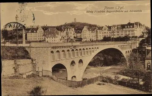 Ak Plauen im Vogtland, König Friedrich August Brücke mit Bärenstein