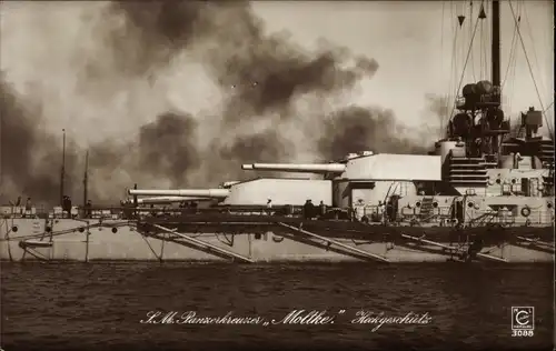 Ak Deutsches Kriegsschiff, SMS Moltke, Panzerkreuzer, Heckgeschütz