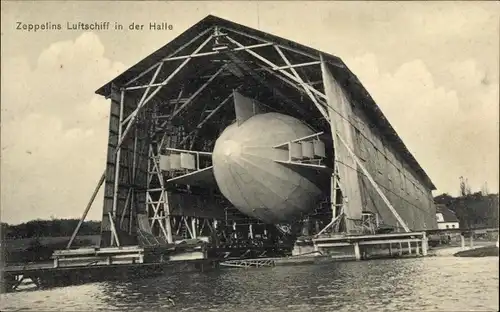 Ak Zeppelin LZ 3 in der schwimmenden Halle, Luftschiff