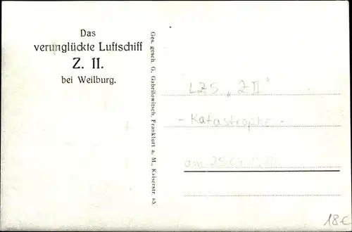 Ak Weilburg an der Lahn, Verunglücktes Luftschiff Z II, LZ 5, Zeppelin