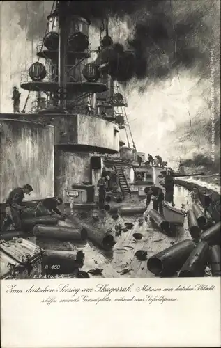 Künstler Ak Deutsches Kriegsschiff, Skagerrakschlacht, Matrosen während einer Gefechtspause