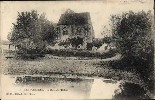 Ak Les Ecrennes Seine-et-Marne, La Mare de l´Église