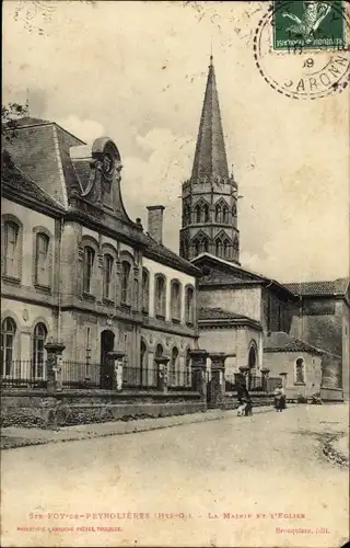 Ak Sainte-Foy-de-Montgommery Calvados, La Mairie et l'Eglise