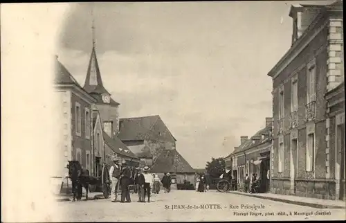 Ak Saint-Jean-de-la-Motte Sarthe, Rue Principale