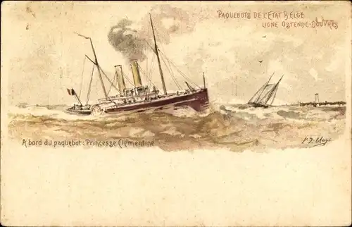 Ganzsachen Künstler Litho Belgien, Fährschiff Princesse Clementine, Linie Ostende Dover