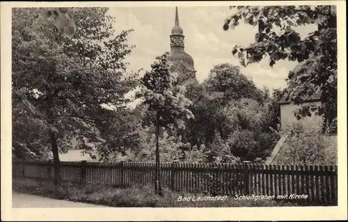 Ak Bad Lauchstädt Saalekreis, Schlossgraben mit Kirche