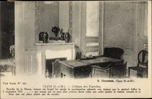 Ak Claye Seine et Marne, Château des Tourelles, Cheminée