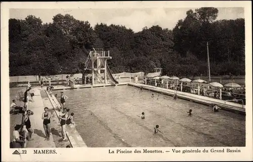 Ak Mamers Sarthe, La Piscine des Mouettes, Vue générale du Grand Bassin