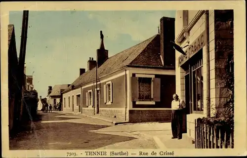 Ak Tennie Sarthe, Rue de Crissé, Café Tabac