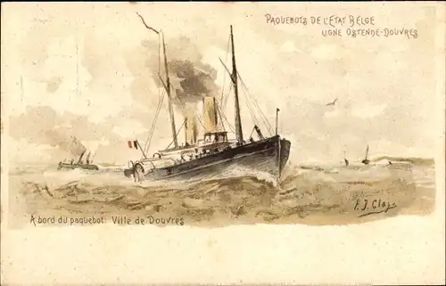 Ganzsachen Litho Fährschiff Ville de Douvres, Linie Ostende Dover