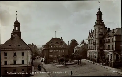 Ak Stollberg im Erzgebirge, Markt, Rathaus, Amtsgericht