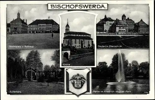 Wappen Ak Bischofswerda in Sachsen, Marktplatz, Rathaus, Kirche, Butterberg, Deutsche Oberschule