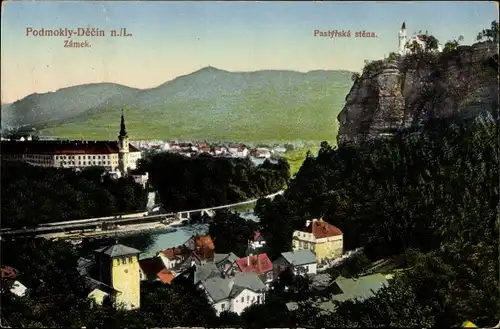 Ak Podmokly Děčín Tetschen Bodenbach Elbe Region Aussig, Zamek, Schloss, Pastyrska stena