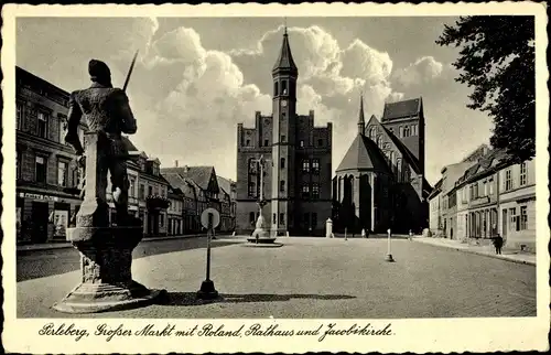 Ak Perleberg in der Prignitz, Großer Markt mit Roland, Rathaus und Jacobikirche