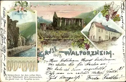 Litho Walporzheim Bad Neuenahr Ahrweiler in Rheinland Pfalz, Marienthal Ruine, Bunte Kuh, St. Peter